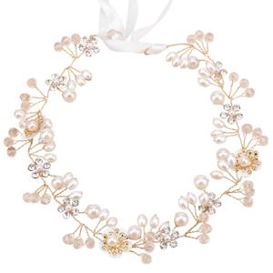 Tinoaly Flower Girl Headpiece, Pearl Flower Headband Bridal Crown Charming Glass Crystal Wedding Hair Accessories for Brides