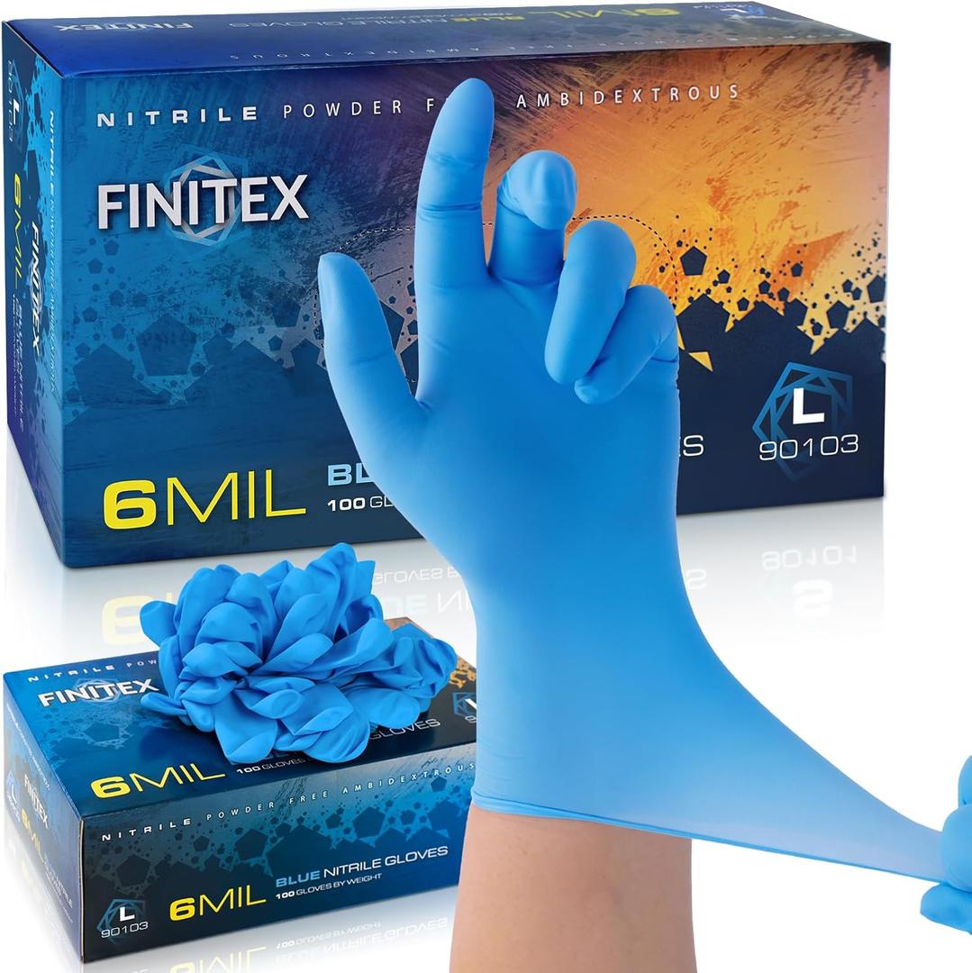 FINITEX Disposable Blue Nitrile Gloves 6mil Heavy Duty Latex-Free Glove 100PCS Cooking Food Safe Powder-Free Rubber Gloves (Small)