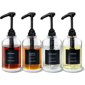 Coffee Syrup Dispenser for Coffee Bar, with 1/4oz Large Capacity Pump, Glass Syrup Pump Dispenser Bottle for Coffee Station, Coffee Bar Organizer, Black,16.9oz