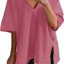 Ekouaer Womens Pajamas 2 Piece Lounge Sets Oversized V Neck T-Shirts Tops Biker Shorts Set Workout Reversible Tracksuit  (Large, Peach Pink)