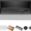 KRAUS Kore Workstation 32-inch Undermount 16 Gauge Black Stainless Steel Single Bowl Kitchen Sink in PVD Gunmetal Finish with Accessories, KWU110-32/PGM