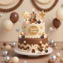 Bear Cake Toppers Bear Balls Cake Decorations with Stars Clouds Cake Toppers for Boy Girl Baby Shower Birthday Party Decorations (Dark Brown Bear Set)