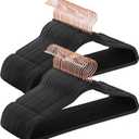 SONGMICS Velvet Hangers 50 Pack, Non-Slip with Rose Gold-Colored Swivel Hooks, Slim Space-Saving for Closet, Heavy-Duty, Black UCRF026B50