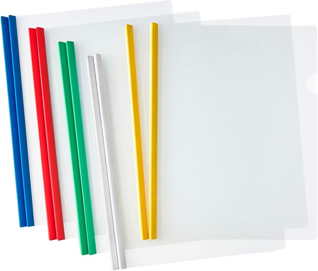 JOERSH 40 Pcs Clear Report Covers with Sliding Bar, Plastic Binder Paper Protector, Report Folders with Clear Cover for Resume Portfolio Presentation File Documents, 5 Colors (Blue, Red, Yellow, Green, White)