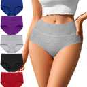 ASIMOON Womens Cotton Underwear High Waisted Postpartum Panties Soft Breathable Full Coverage Ladies Briefs Multipack, Large