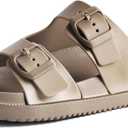 Slides for Women and Men, Double Buckle Rubber Sandals with Arch Support, Pillow Slides Thick Cushion Non Slip Shower Shoes Comfort Beach Sandals, 8-8.5 Women/7-7.5 Men