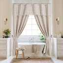 MitoVilla Tan Boho Double Swag Shower Curtain, Polyester Linen Fabric Shower Curtains for Farmhouse Bathroom Decor, Brown Cloth Shower Curtain Set with Hooks, 72 x 72