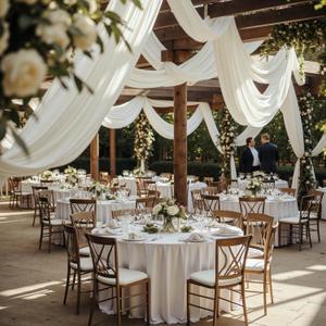 4 Panels 5ftx30ft Ivory Ceiling Drapes for Wedding Parties  30 FT Extra Long Thick Polyester Wrinkle-Free Drapery Tent Decor Decorations for Birthday Party Ceremony Stage Swag