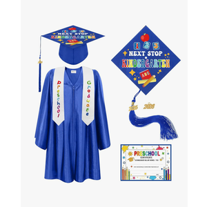 Bokon 4 Pcs Kindergarten Preschool Graduation Cap and Gown with 2025 Tassel Graduation Stole and Certificate for Toddler Kids Size 33