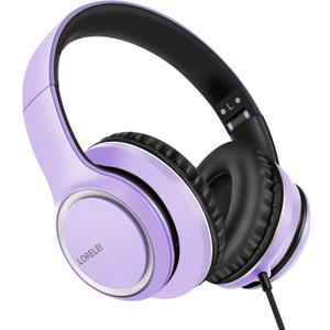 LORELEI X8 Over-Ear Wired Headphones with Microphone with 1.45m-Tangle-Free Nylon Line&3.5mm Plug, Lightweight Foldable & Portable Headphones for Smartphone,Tablet,Computer,Mp3/4(Dark Purple)