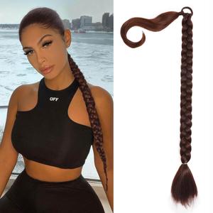 26 inch Long Braided Ponytail Extensions for Women, Straight Wrap Around Hair Extensions With Hair Tie, Natural Soft DIY Synthetic Ponytail Hair Extensions Daily Wear (Light Brown)