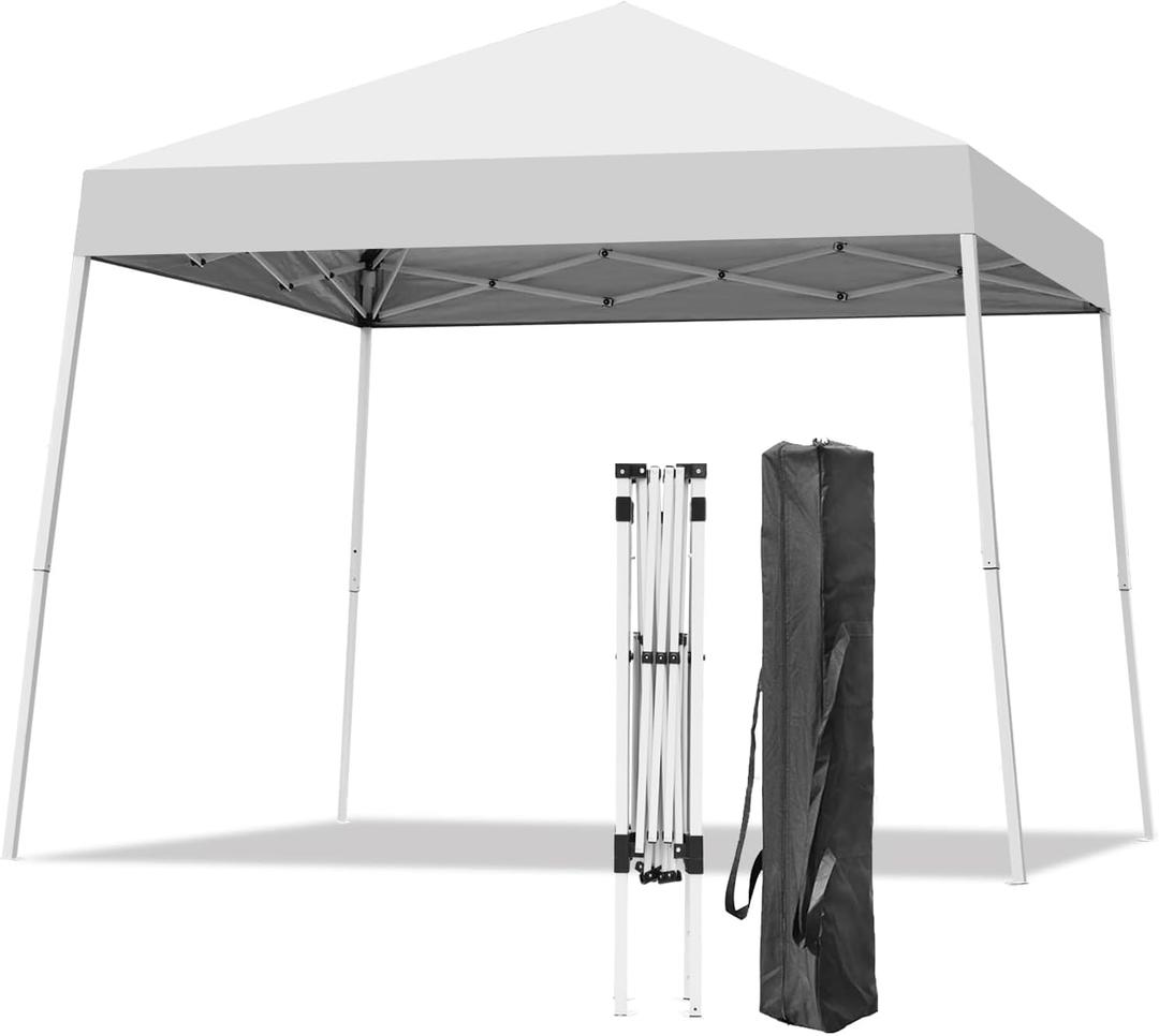 Oneofics Canopy Tent, 10X10 FT Pop Up Canopy Outdoor Instant Tent Slant Legs with Carrying Bag, Portable Gazebo Shelter for Patio Deck Garden and Beach - 8X8 FT Canopy Cover (White)