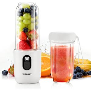 Portable Blender, Personal Blender for Shakes and Smoothies, Portable Juicer with 16 Blades, Small Mini Juicer with Extra Handle Lid for Travel, Sport, Office, Camping and Outgoing (16.9 oz)
