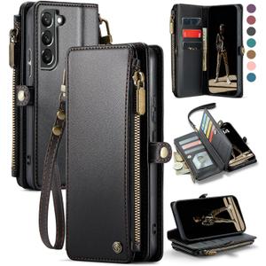 Defencase Compatible with Samsung Galaxy S22 Plus Case Wallet with RFID Blocking Card Holder for Women Men, PU Leather Magnetic Snap Flip Zipper Strap Phone Case Fit for Galaxy S22 Plus 5G 6.6", Black