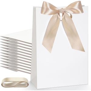 Aliceset 12 Pcs Paper Gift Bags 10 x 7 x 3.15'' Small Thank You Bridesmaid Gift Bags with Die Cut Handles for Wedding Bridal Baby Shower Graduation Birthday Party Favor(White,Champagne)