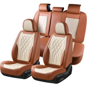 FLORICH Leather Car Seat Cover 5 Pieces, Full Set Car Seat Covers, Automotive Seat Covers Protector Fit for Most Sedans SUV Pick-up Truck - Brown&Beige