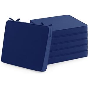Summsun Outdoor Chair Cushions Set of 6: Waterproof & Fade Resistant Seat Cushion for Patio Furniture - 19 x 19 x 2 Inch Chair Pads with Ties and Hidden Zipper - Patio Chair Cushion Replacement, Navy