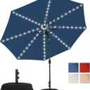 Sundale Outdoor Olefin 5-Year-Non-Fading Solar 80 LED 9 FT Solar Patio Umbrella with Sand Bag Base, Outdoor Umbrella with Tilt and Crank, Navy