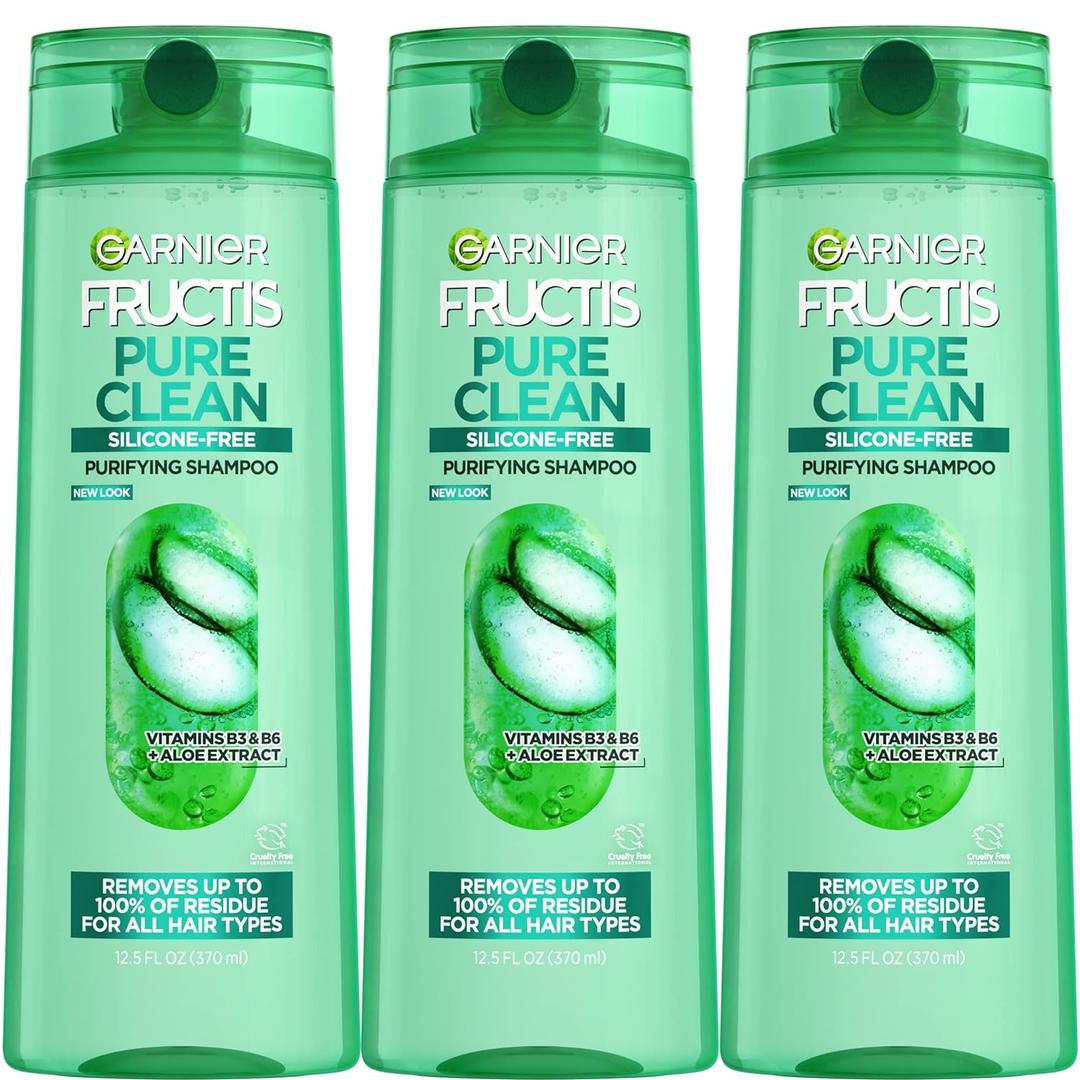 Garnier Fructis Pure Clean Purifying Shampoo, Silicone-Free, 12.5 Fl Oz, 3 Count
