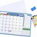 Magnetic Dry Erase Calendar Whiteboard Set  Monthly Weekly Planner, Habit Tracker, Grid & Blank Boards with 7 Markers & Eraser, Fridge Magnet Organizer for Home & Office Gift