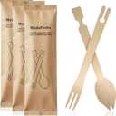 30 Sets Interlocking Bamboo Forks and Spoons, Bamboo Forks Spoons Combo Set, 3 Funtions 60 Pcs Biodegradable Disposable Cutlery for Party Camping and Serving Food