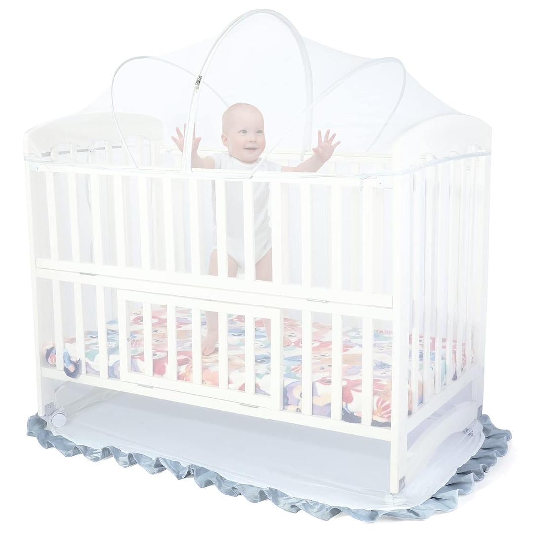 Orzbow Crib Tent to Keep Baby from Climbing Out | Breathable Pop Up Mosquito Net for Crib Net to Keep Baby in, Canopy with Upgrade Strong Rods and Durable Encrypted Mesh, White, Large