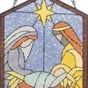 BTAMUD Nativity Scene Sun Catcher - 8'' Nativity Scene Stained Glass Window Hanging Ornaments Glass Sun Catcher for Home Window Decor Colorful Glass Panel for Wall Hanging Christmas Ornament Gift Set of 3