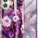 Cute Flower Case for iPhone 17 6.3 inch Built with Screen Protector, Lightweight and Stylish Full Body Shockproof Protective Rugged TPU Case for Women/Girls-Butterfly