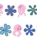 2 x Happy Birthday Decorations Jellyfish Flowers Party Banner Under the Sea Ocean Party Decor for Wedding Bridal Baby Shower Bday Party Supplies Favors