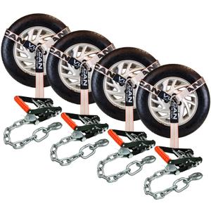 VULCAN Car Tie Down with Chain Anchors - Lasso Style - 2 Inch x 96 Inch - 4 Pack - Silver Series - 3,300 Pound Safe Working Load