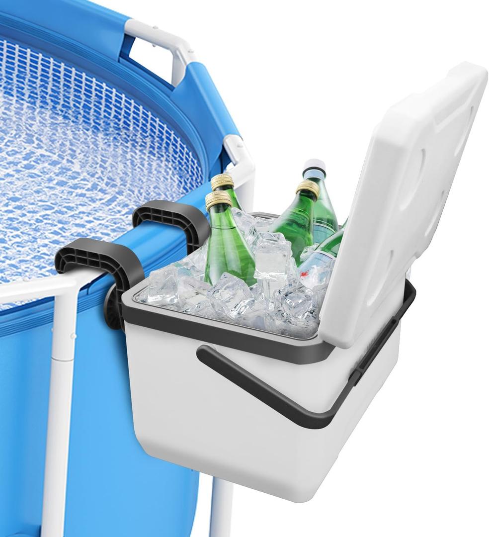POOL HELPER Pool Cooler for Above-Ground Pools - 13L Insulated Hard Cooler with 72-Hour Ice Retention, UV-Resistant Design, Portable Pool Accessories for Beach, Camping, Poolside & Outdoor Use White