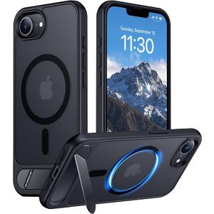 Temdan Magnetic Compatible with iPhone 16E Case, [Built-in Invisible Kickstand][Compatible with MagSafe][Military Grade Shockproof] Slim Translucent Matte Case for iPhone 16E 6.1" 2025