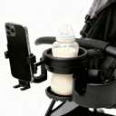 Stroller Cup Phone Holder Attachment, 3-in-1 Universal Cup Holder with Adjustable Phone Mount, Double Cup Holder for Walker Wheelchair Fits Most Donna, Uppababy, Bugaboo, Anti-Slip & Easy Install