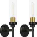Wall Sconces Set of Two, Modern Bathroom Sconces with Clear Glass, Hardwired Sconces Wall Decor Set of 2, Wall Lights for Living Room Mirror Bedroom Hallway Kitchen (Gold and Black)