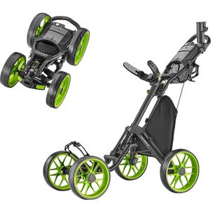 CaddyTek 4 Wheel Golf Push Cart - Caddycruiser One Version 8 1-Click Folding Trolley - Lightweight, Compact Pull Caddy Cart, Easy to Open