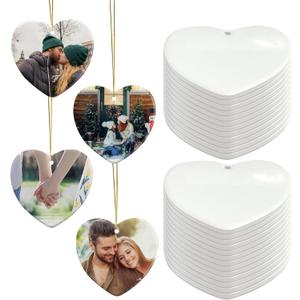 AMONE Sublimation Ceramic Ornaments - Bulk Ceramic Discs for Heat Press Printing - White Round Porcelain Ornament Personalized Xmas Tree Ornament (White-Heart -25PC)