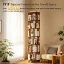 Rotating Bookshelf Towers Solid Wood Revolving Bookcase 6 Tier Tall Spinning Book Rack on Wheels Vertical Corner Book Organizer for Small Apartments, Bedrooms, Living Rooms, Reading Nooks, Hallways
