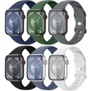 Sport Bands Compatible with Apple Watch Bands for Women 40mm 41mm 44mm 45mm 46mm 42mm 38mm Men, Soft Silicone Waterproof iWatch Strap for Apple Watch Series 10 9 8 Ultra SE 7 6 5 4 3 2 1, (5 Pack)