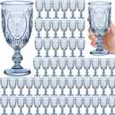 60 Pack Plastic Goblets 10oz Upgrade Vintage Water Goblet Plastic Glasses Colored Retro Embossed Glassware for Party Bar Juice Baby Shower Wedding Reception Grand (Blue)