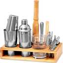 Barillio Bar Tool Set Pro Edition Bundle w/Bamboo Bar Tool Stand - 33-Pc Bar Set Essentials - Stainless-Steel Cocktail Shaker Set - Mixology Bartender Kit w/Boston Shaker, Drink Mixer for Cocktails