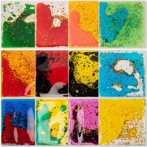 Art3d 6x6 Square Sensory Fidget Liquid Motion Tiles for Kids, Toddler, Teens - Interactive Soft Gel Liquid Play Mats for Home, Schools, Playrooms, Multi-Pack of 12 Tiles (5.9  5.9")