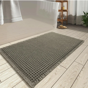 AMOAMI Upgraded Waffle Bath Mat, Super Absorbent Non Slip Bath Mats for Bathroom Floor, Machine Washable Bathroom Rugs with Tassels, Rubber Backed Bathroom Mats, Ultra Soft, 17" x 24", Dark Green