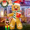 8FT Christmas Inflatables Outdoor Decorations Gingerbread Man, Cute Blow Up Yard Decorations With 8 LED Lights for Indoor Outdoor Lawn Garden