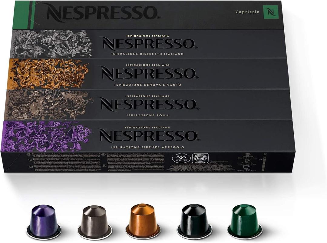 Nespresso Capsules Original Line, Ispirazione Variety Pack, Medium & Dark Roast Espresso Coffee, 50 Count Coffee Pods Exp 4/30/26