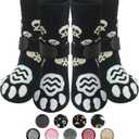 PUPTECK Anti Slip Dog Socks 2 Pairs with Double Grippers for Hardwood Floors, Shoes for Hot/Cold Pavement, Boots & Paws Protectors to Prevent Licking, Traction Booties for Senior Small Large Dogs (Black(Skull))