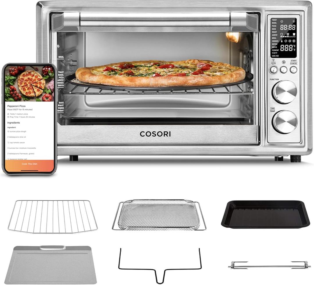 COSORI Air Fryer Toaster Oven Combo 13-in-1, 32Qt APP & Voice Control Convection Oven Countertop, Bake, Broil, Roast, Dehydrate, Sous Vide, 134 Recipes & 4 Accessories, Silver, Stainless Steel