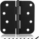 Door Hinges Black Matte 6 Pack 4 x 4 Inch Interior and Exterior Door Hinge, 5/8" Radius Corner Black Door Hinges, Removable Pin, Heavy Duty Door Hardware