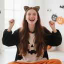 Edoneery Halloween Cat Ears Headband for Women, Furry Leopard Cat Ear Hairband, Costume Hair Accessory for Cosplay Parties (Leopard(dark Brown))