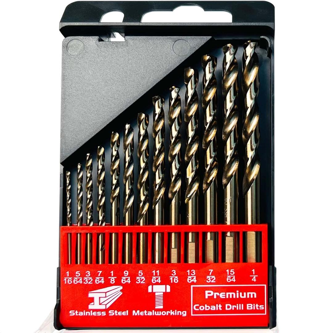 Cobalt Drill Bit Set (1/16-1/4 Inch, 13PCS), M35 High Speed Steel Twist Drill Bits for Stainless Steel, Hard Metal, Cast Iron, Plastic and Wood