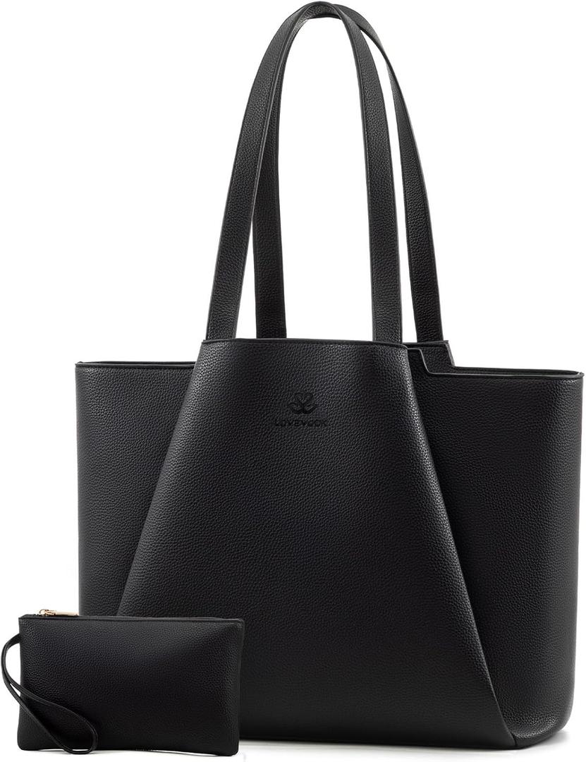 LOVEVOOK Laptop Tote for Women - 15.6 Inch Faux Leather Laptop Bag with Clutch, Large Capacity Office Purse Computer